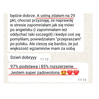 Ustna 29/30, podstawa 97%, rozszerzenie 85%